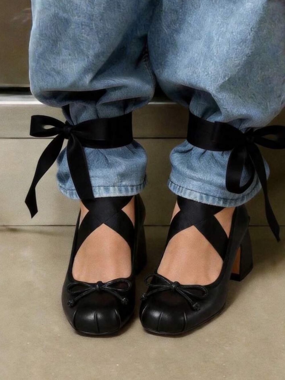 Ballet High Heel Pumps For Women Mary Janes Lace Up Chunky Heels With Bow